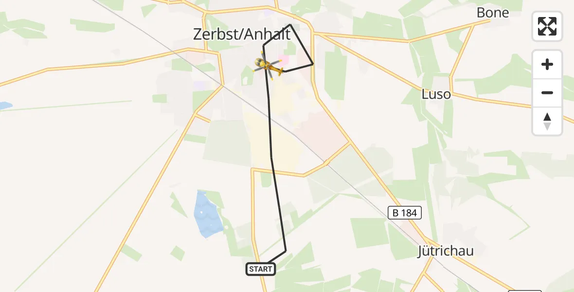 Flugroute Rettungshubschrauber Zerbst/Anhalt - Zerbst/Anhalt, 26 September 2026, 11:59