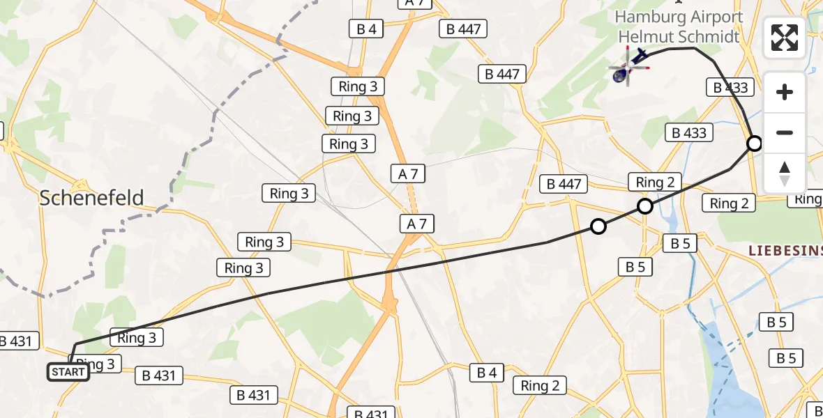 Flugroute Polizeihubschrauber Hamburg - Hamburg Helmut Schmidt Flughafen, 26 September 2026, 12:08