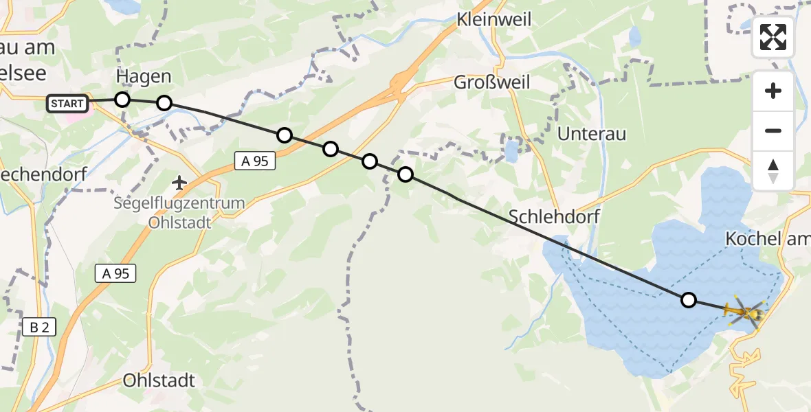 Flugroute Rettungshubschrauber Murnau Accident Hospital - Kochel a.See, 26 September 2026, 12:08