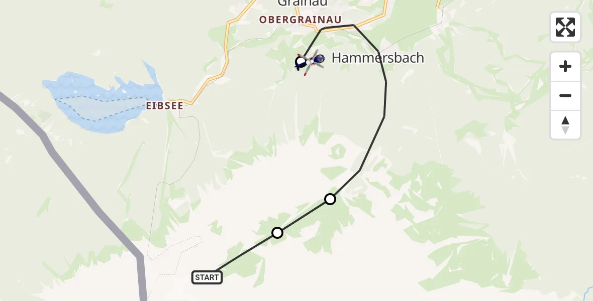 Flugroute Polizeihubschrauber Grainau - Brandweg Hubschrauberlandeplatz, 26 September 2026, 12:09