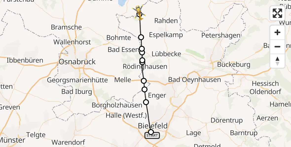 Flugroute Rettungshubschrauber Luftrettungszentrum Bielefeld - Brockum, 26 September 2026, 12:13