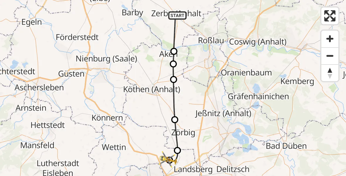 Flugroute Rettungshubschrauber Zerbst/Anhalt - Halle-Oppin Flugplatz, 26 September 2026, 12:20