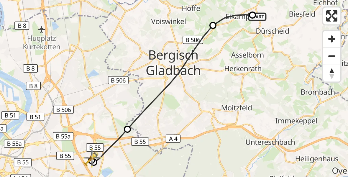Flugroute Ambulanzhubschrauber Kürten - Merheim Hospital, 26 September 2026, 12:22