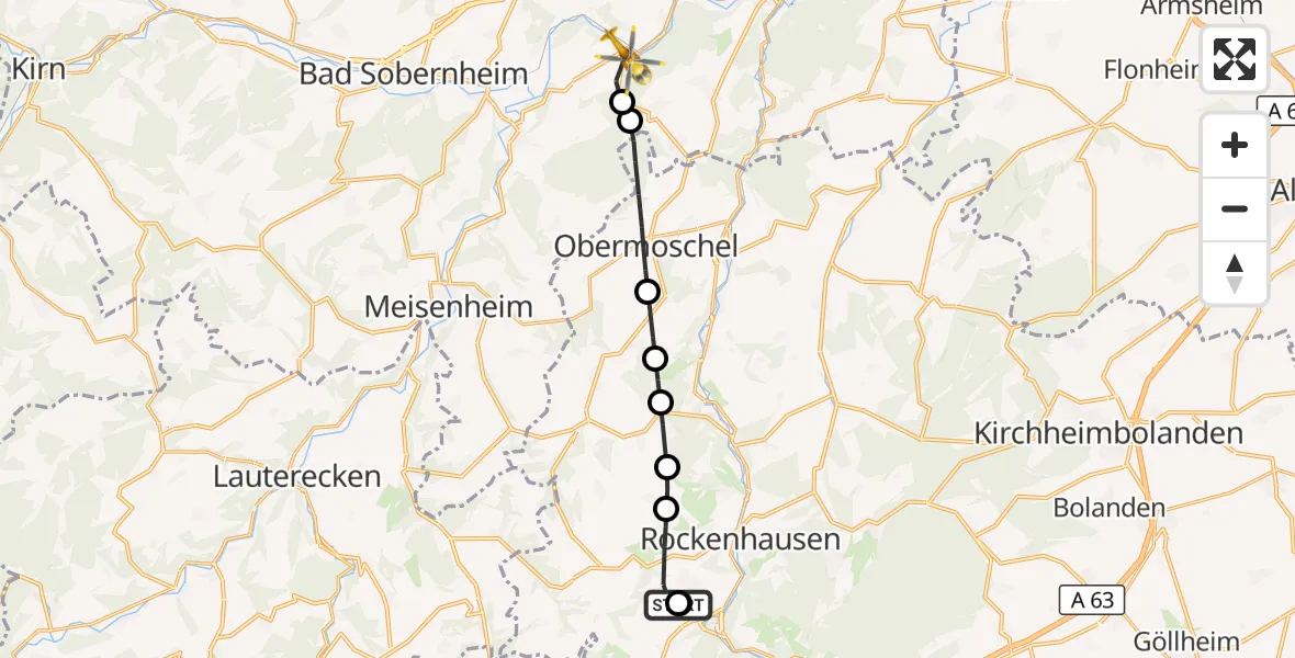 Flugroute Rettungshubschrauber Rockenhausen - Oberhausen an der Nahe, 26 September 2026, 12:23