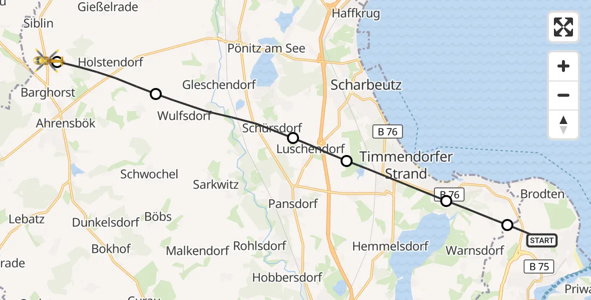 Flugroute Rettungshubschrauber Lübeck - Christoph 12 Luftrettungszentrum, 26 September 2026, 12:24