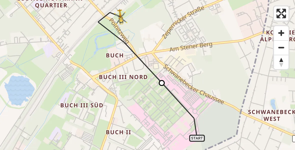 Flugroute Rettungshubschrauber Helios Clinic Berlin-Buch - Berlin, 26 September 2026, 12:26