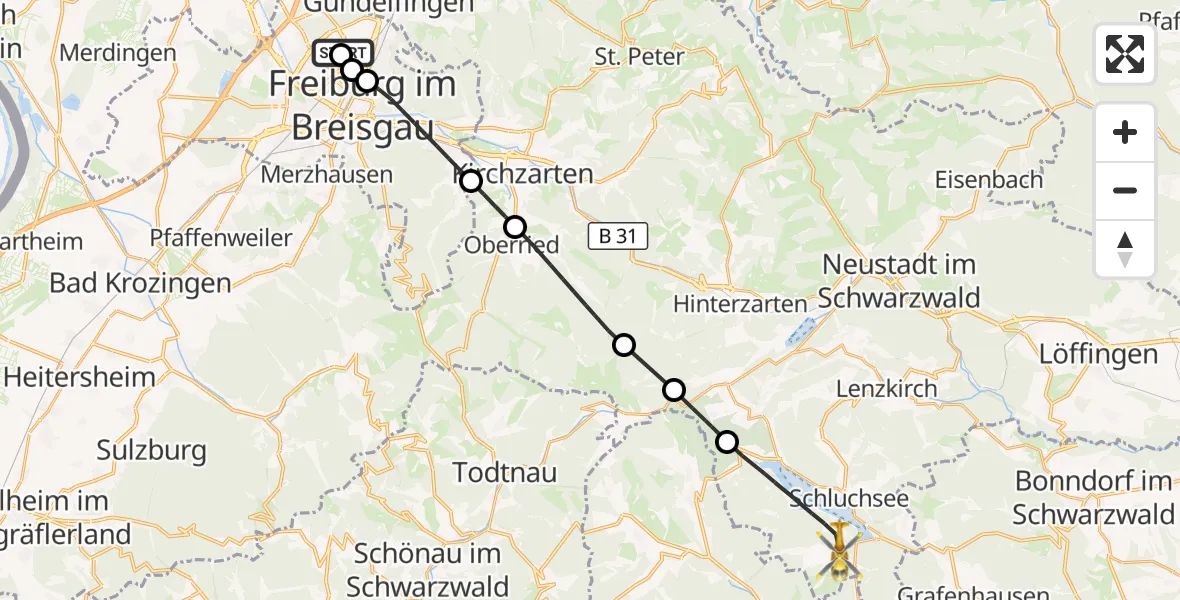 Flugroute Ambulanzhubschrauber Freiburg im Breisgau Flugplatz - Schluchsee, 26 September 2026, 12:27