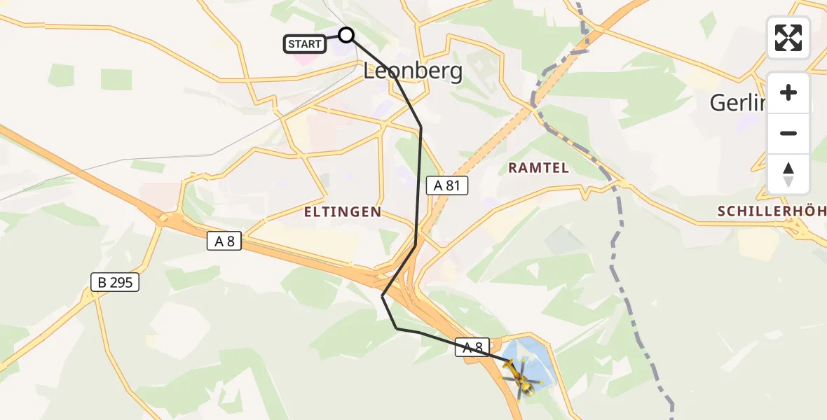 Flugroute Rettungshubschrauber Leonberg Hospital - Leonberg, 26 September 2026, 12:30