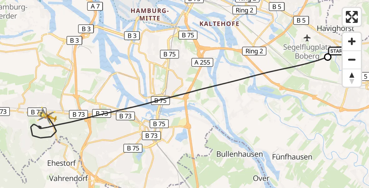 Flugroute Rettungshubschrauber Christoph Hansa ADAC Hubschrauberlandeplatz - Hamburg, 26 September 2026, 12:33