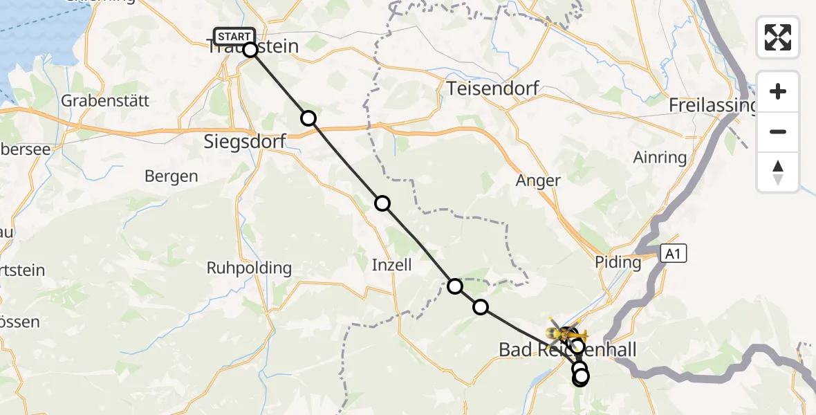 Flugroute Rettungshubschrauber Traunstein Hospital - Bad Reichenhall Krankenhaus Hubschrauberlandeplatz, 26 September 2026, 12:42