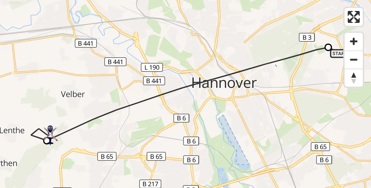 Flugroute Polizeihubschrauber Hannover Luftrettung Hubschrauberlandeplatz (Christoph 4) - Gehrden, 26 September 2026, 12:47