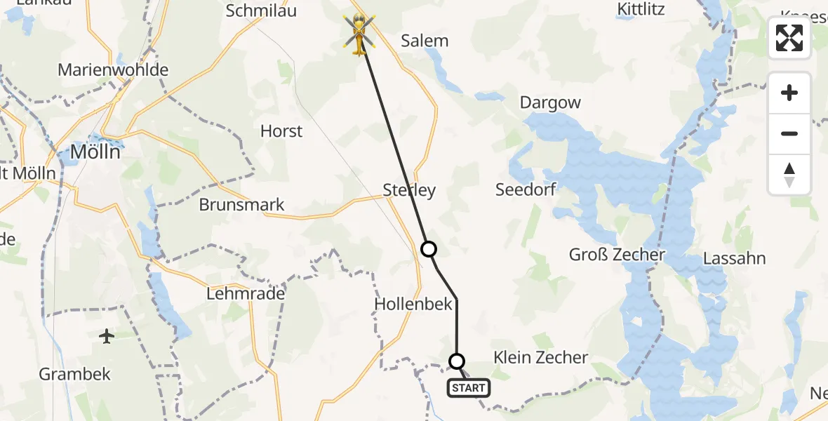 Flugroute Rettungshubschrauber Zarrentin am Schaalsee - Sterley, 26 September 2026, 12:48