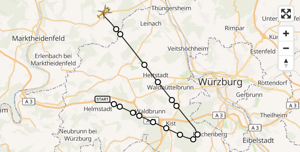 Flugroute Rettungshubschrauber Helmstadt - Birkenfeld, 26 September 2026, 12:50