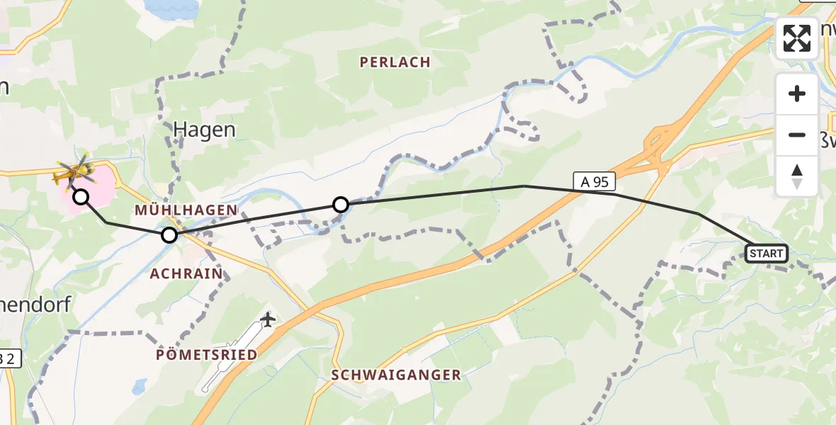 Flugroute Rettungshubschrauber Großweil - Murnau Accident Hospital, 26 September 2026, 12:52