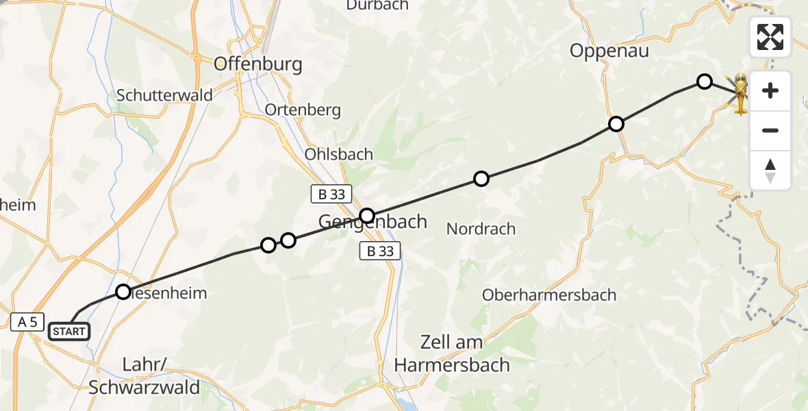 Flugroute Rettungshubschrauber Lahr Flughafen - Bad Peterstal-Griesbach, 26 September 2026, 12:59