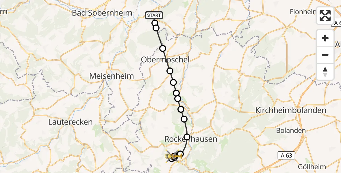 Flugroute Rettungshubschrauber Duchroth - Rockenhausen, 26 September 2026, 13:04