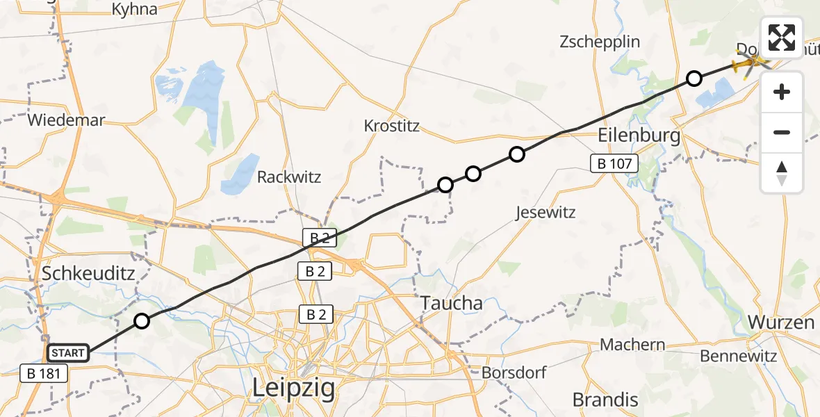 Flugroute Rettungshubschrauber Schkeuditz - Doberschütz, 26 September 2026, 13:14