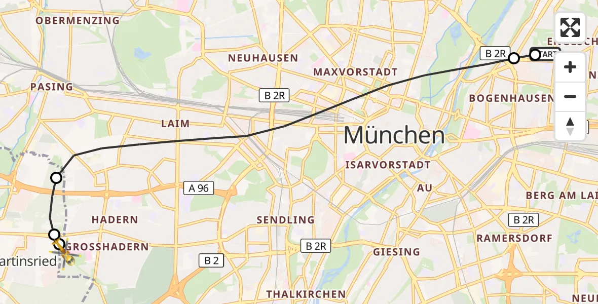 Flugroute Rettungshubschrauber München Bogenhausen Hospital - DRF Air Rescue München Hubschrauberlandeplatz, 26 September 2026, 13:14
