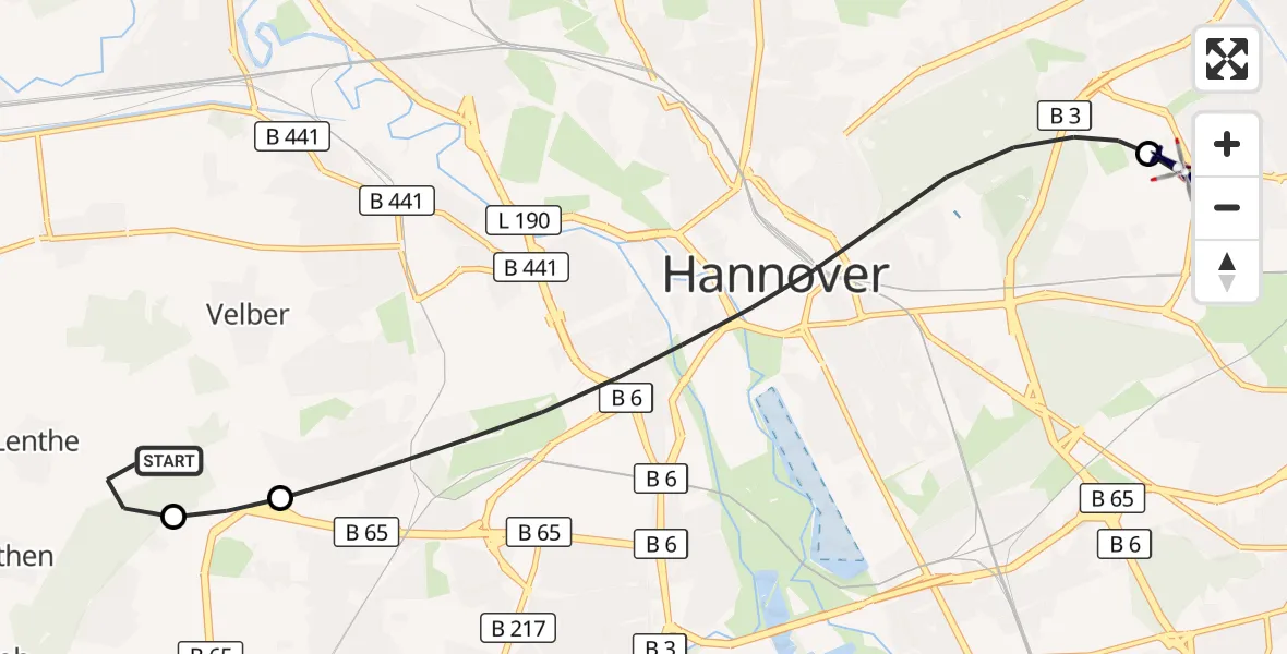 Flugroute Polizeihubschrauber Gehrden - Hannover Luftrettung Hubschrauberlandeplatz (Christoph 4), 26 September 2026, 13:18