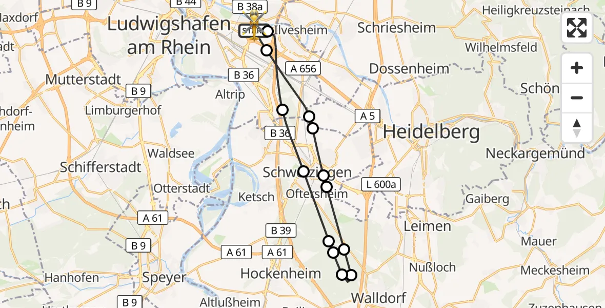 Flugroute Rettungshubschrauber Mannheim-City Flughafen - Mannheim-City Flughafen, 26 September 2026, 13:25