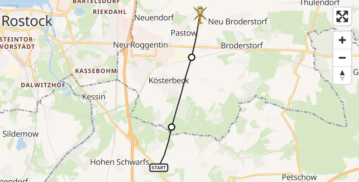 Flugroute Ambulanzhubschrauber Dummerstorf - Broderstorf, 26 September 2026, 13:25
