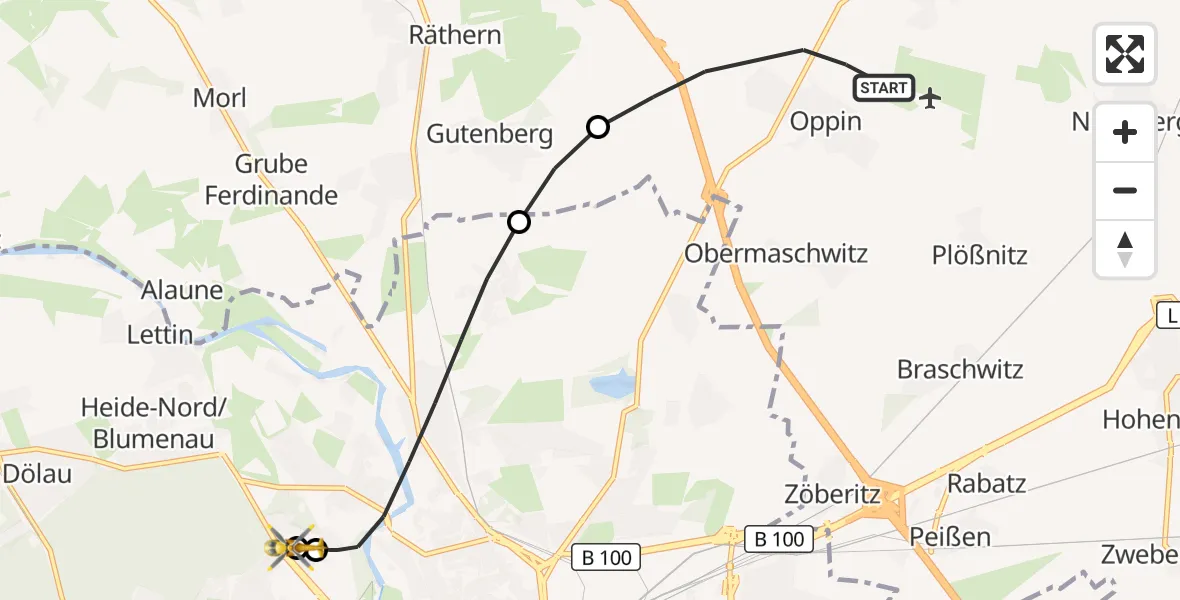 Flugroute Rettungshubschrauber Landsberg - Halle (Saale) University Hospital, 26 September 2026, 13:30