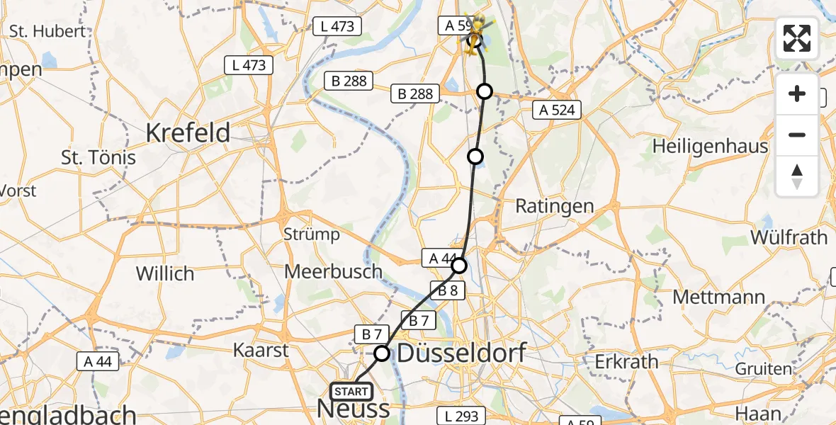 Flugroute Rettungshubschrauber Neuss - Duisburg Air Rescue Hubschrauberlandeplatz (Christoph 9), 26 September 2026, 13:32