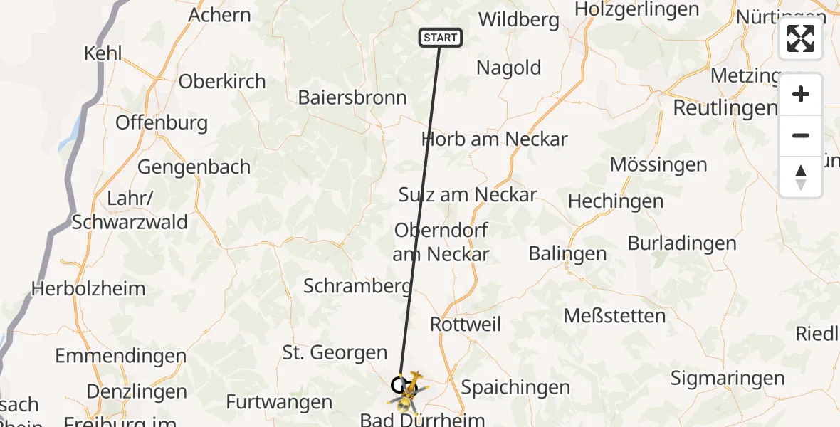 Flugroute Ambulanzhubschrauber Altensteig - DRF Air Rescue Station Villingen-Schwenningen Hubschrauberlandeplatz (Christoph 11), 26 September 2026, 13:34