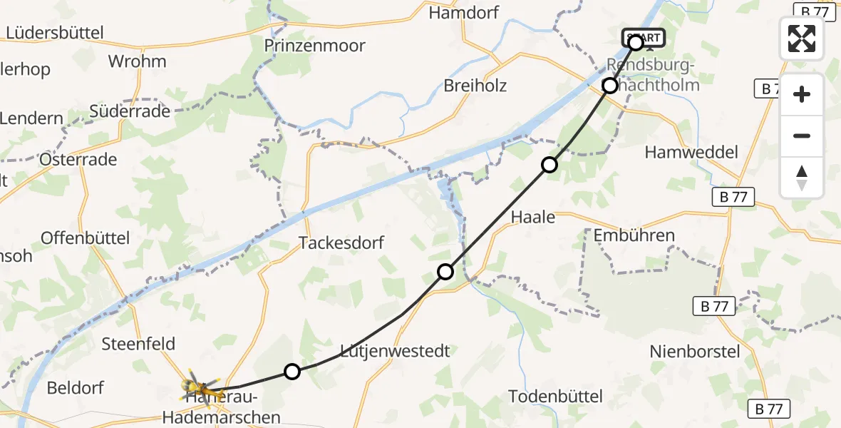 Flugroute Ambulanzhubschrauber Rendsburg-Schachtholm Flugplatz - Hanerau-Hademarschen, 26 September 2026, 13:40