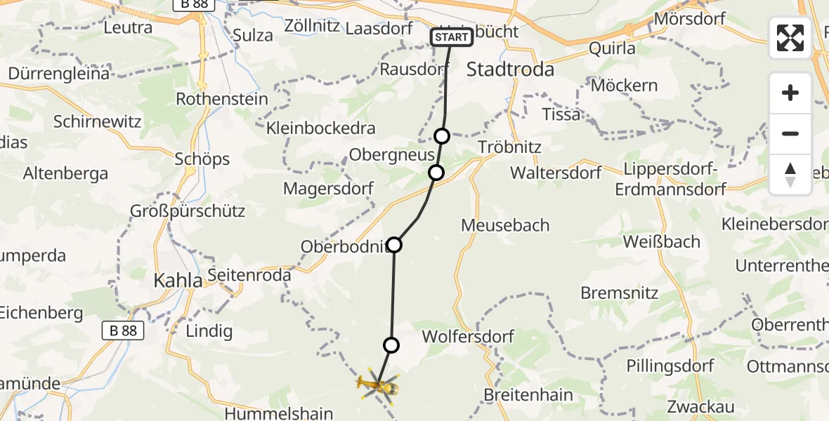 Flugroute Rettungshubschrauber Stadtroda - Trockenborn-Wolfersdorf, 26 September 2026, 13:41