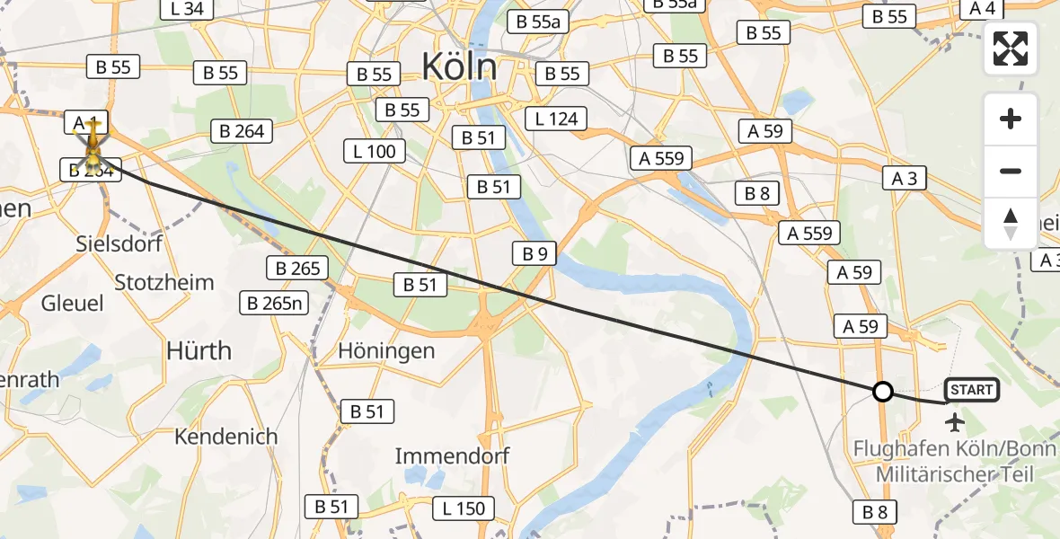 Flugroute Ambulanzhubschrauber Köln Bonn Flughafen - Köln, 26 September 2026, 13:40