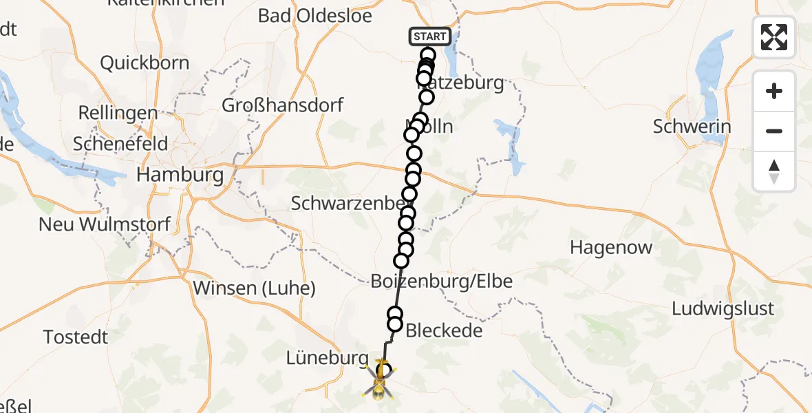 Flugroute Rettungshubschrauber Klempau - Vastorf, 26 September 2026, 13:50
