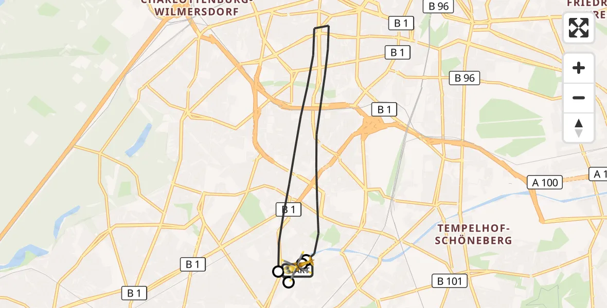 Flugroute Rettungshubschrauber Charité Clinic Benjamin Franklin Campus - Charité Clinic Benjamin Franklin Campus, 26 September 2026, 13:51