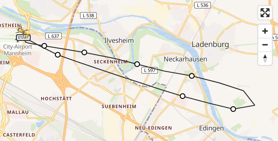Flugroute Rettungshubschrauber Mannheim-City Flughafen - Mannheim-City Flughafen, 26 September 2026, 13:54