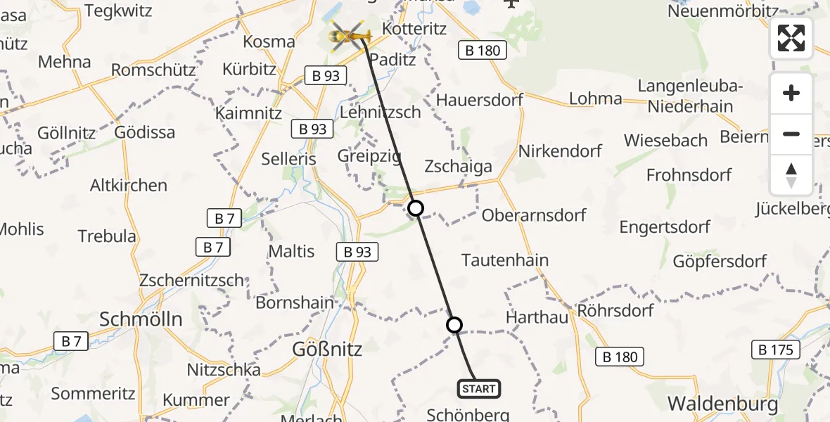 Flugroute Rettungshubschrauber Schönberg - Altenburg, 26 September 2026, 13:55