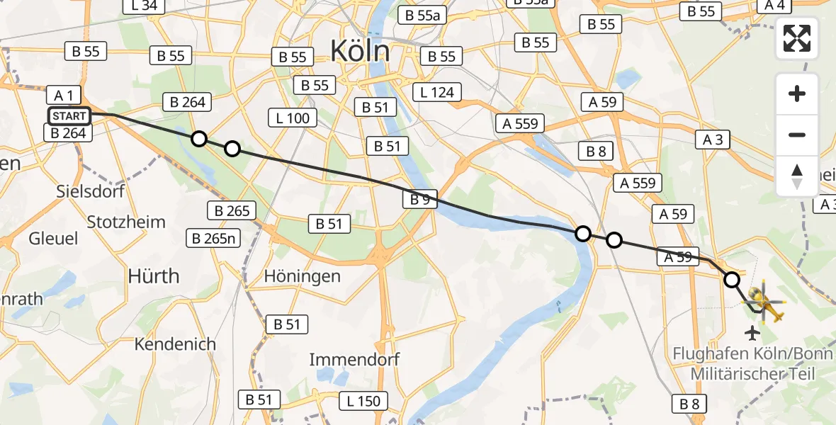 Flugroute Ambulanzhubschrauber Köln - Köln Bonn Flughafen, 26 September 2026, 13:56