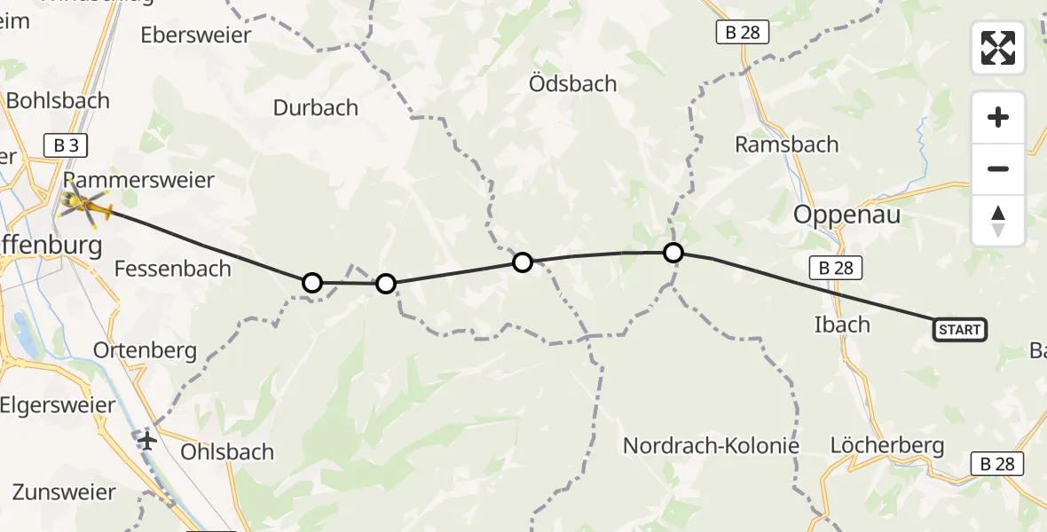 Flugroute Rettungshubschrauber Oppenau - Offenburg, 26 September 2026, 14:01