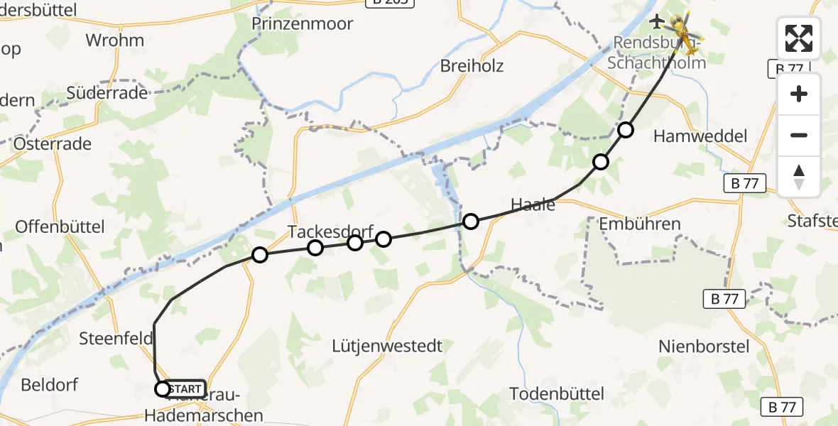Flugroute Ambulanzhubschrauber Hanerau-Hademarschen - Hörsten, 26 September 2026, 14:07