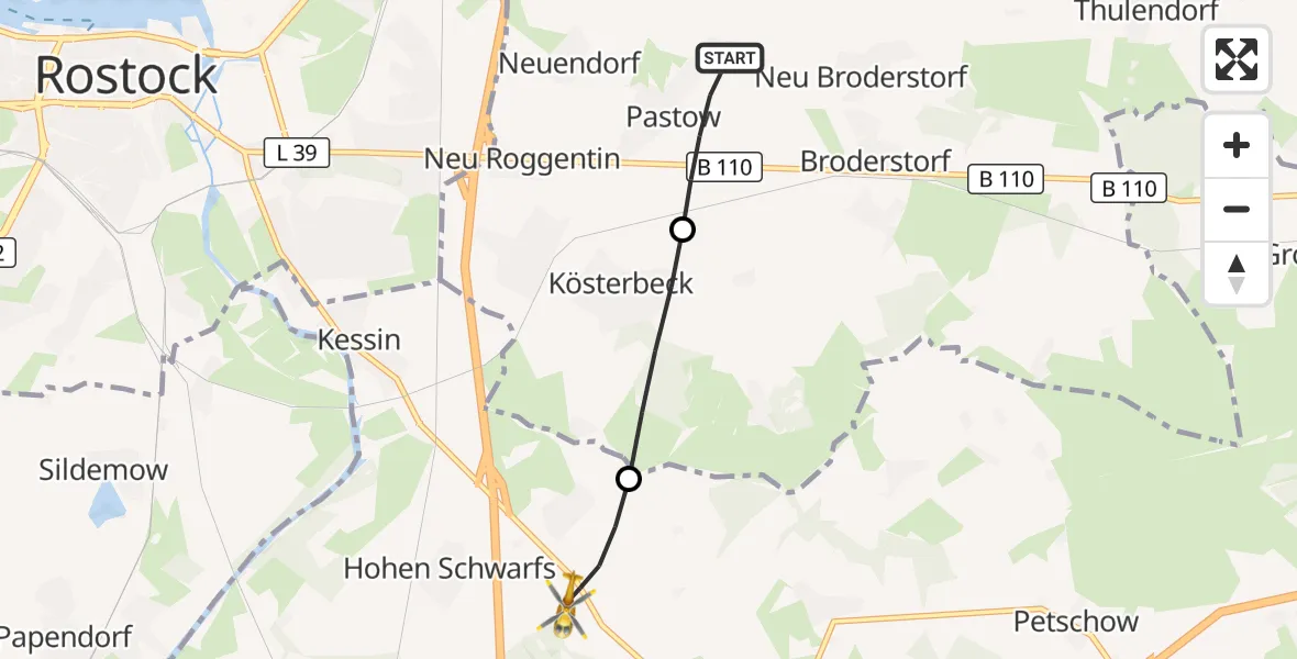 Flugroute Ambulanzhubschrauber Broderstorf - Dummerstorf, 26 September 2026, 14:11