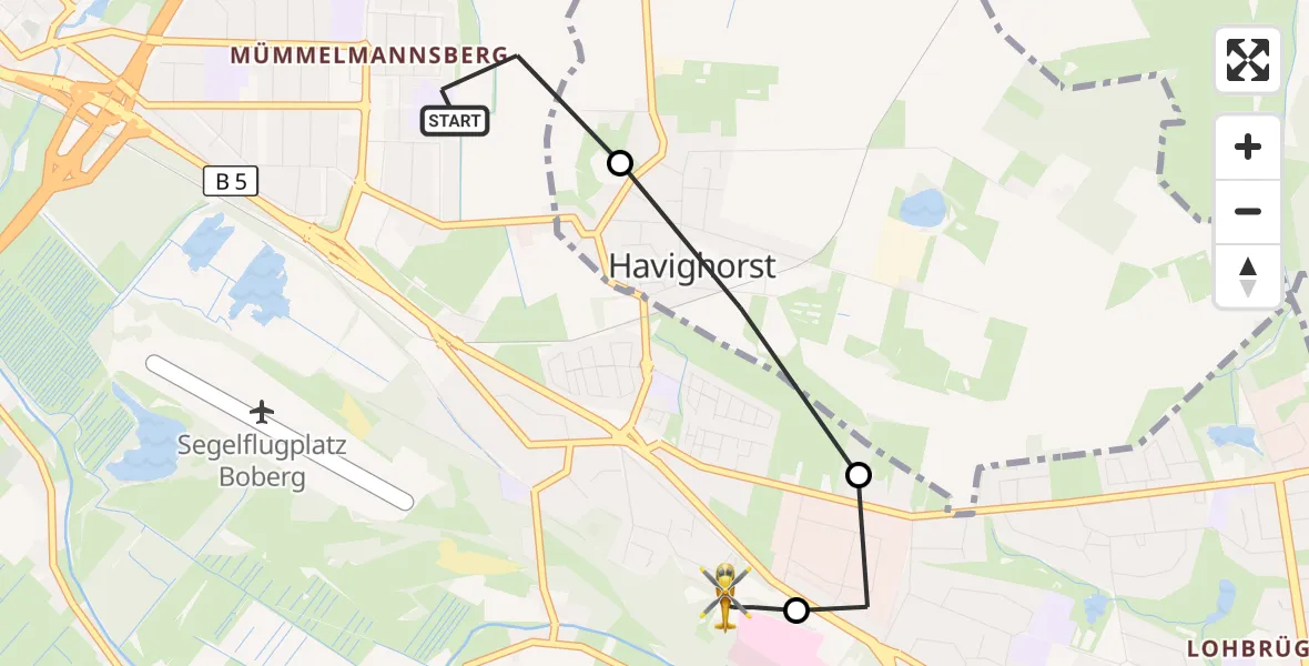 Flugroute Rettungshubschrauber Hamburg - Christoph Hansa ADAC Hubschrauberlandeplatz, 26 September 2026, 14:17