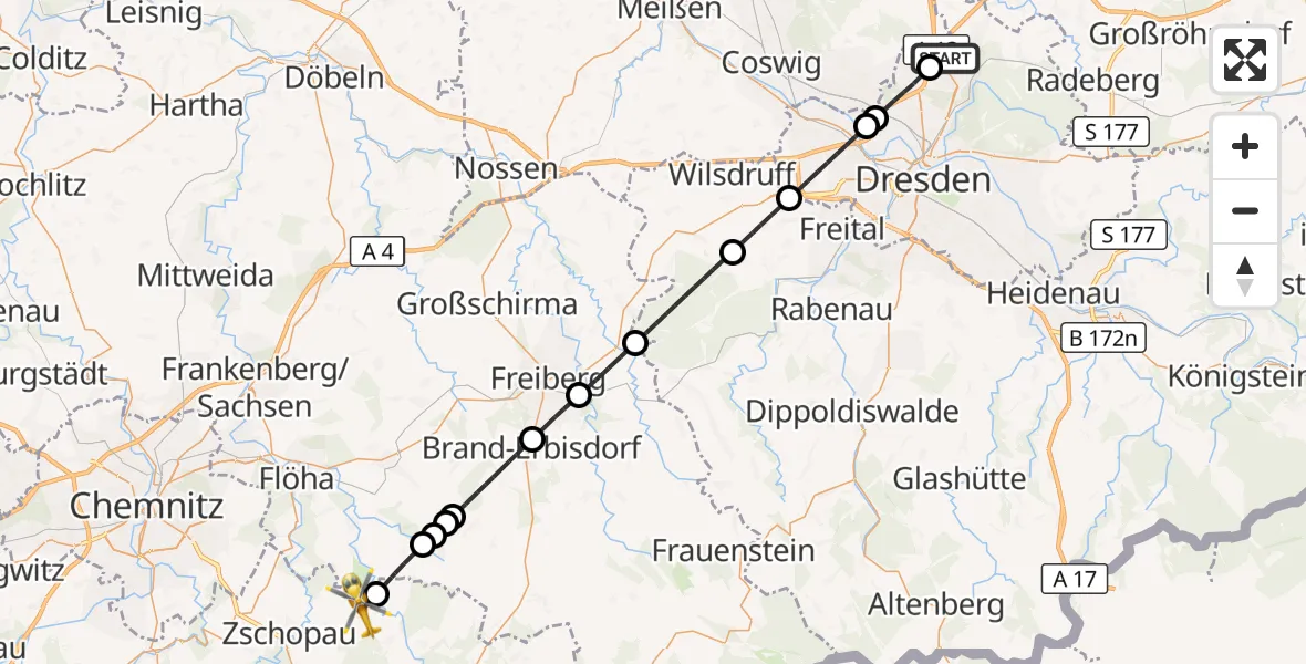 Flugroute Rettungshubschrauber Dresden Flughafen - Grünhainichen, 26 September 2026, 14:18