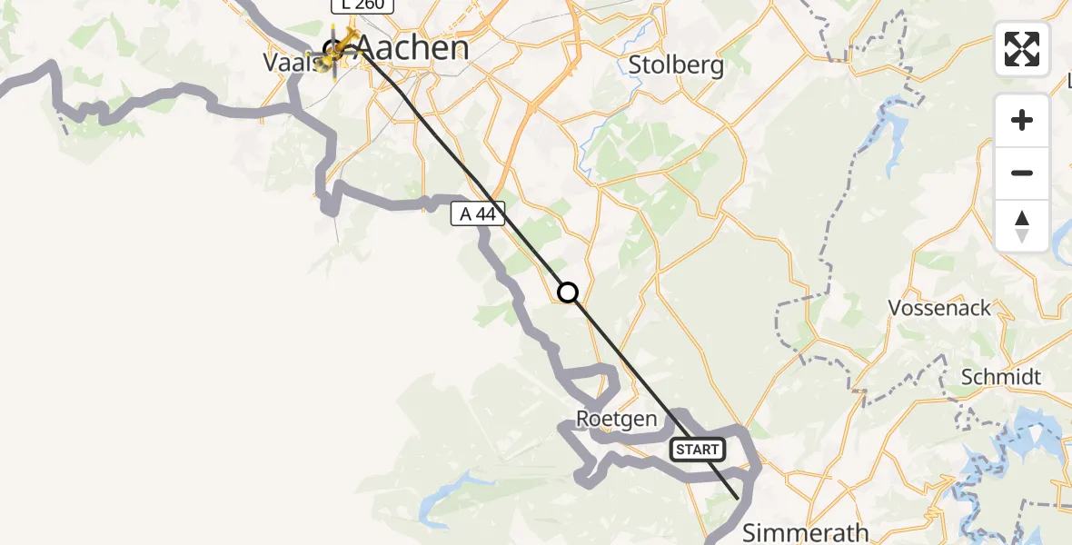 Flugroute Rettungshubschrauber Roetgen - Aachen Hospital, 26 September 2026, 14:19