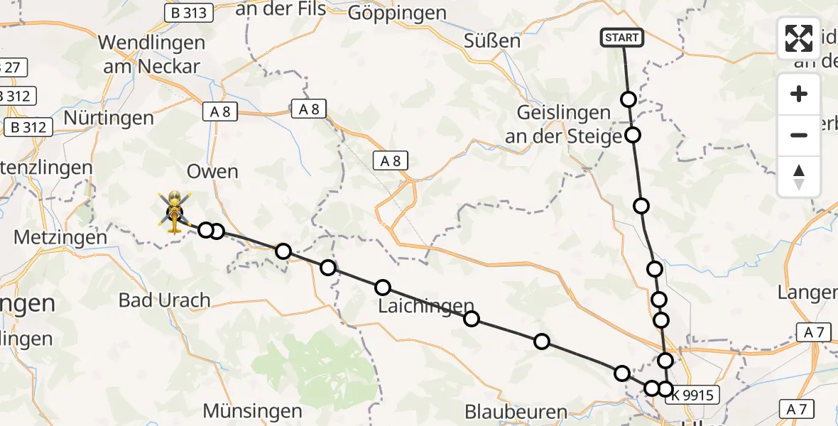 Flugroute Rettungshubschrauber Böhmenkirch - Beuren, 26 September 2026, 14:21