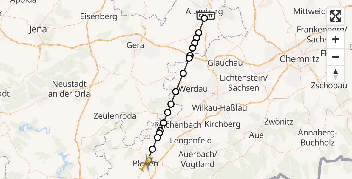 Flugroute Rettungshubschrauber Altenburg - Plauen, 26 September 2026, 14:24