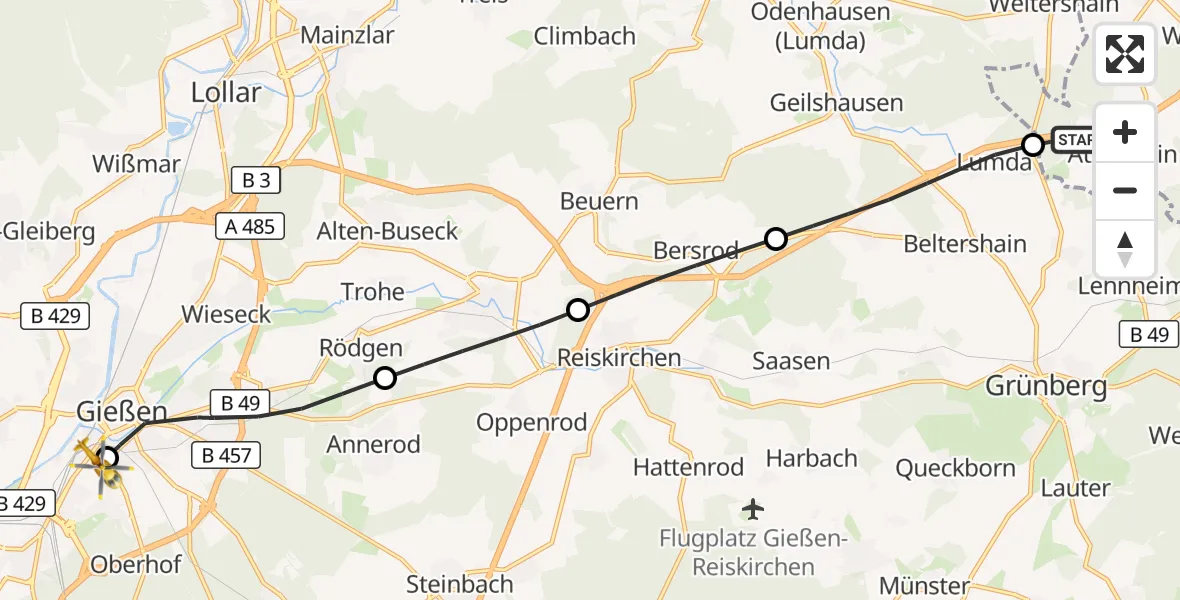 Flugroute Rettungshubschrauber Mücke - Gießen University Hospital, 26 September 2026, 14:25