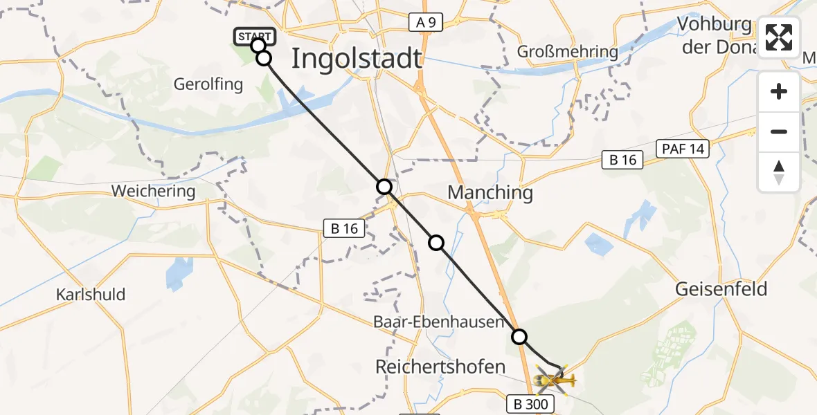 Flugroute Rettungshubschrauber Ingolstadt Hospital - Reichertshofen, 26 September 2026, 14:38