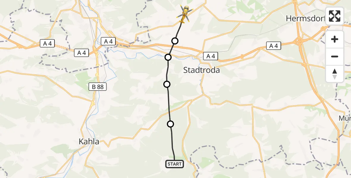 Flugroute Rettungshubschrauber Trockenborn-Wolfersdorf - Schlöben, 26 September 2026, 14:38