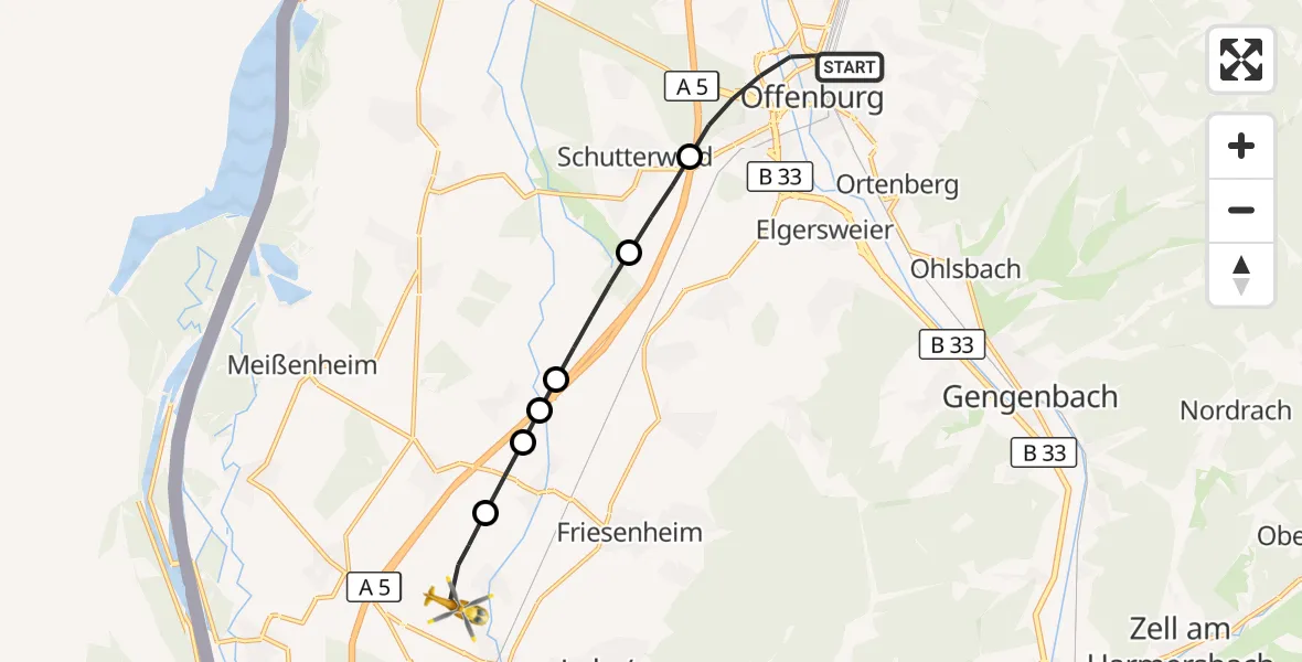 Flugroute Rettungshubschrauber Offenburg - Lahr Flughafen, 26 September 2026, 14:40