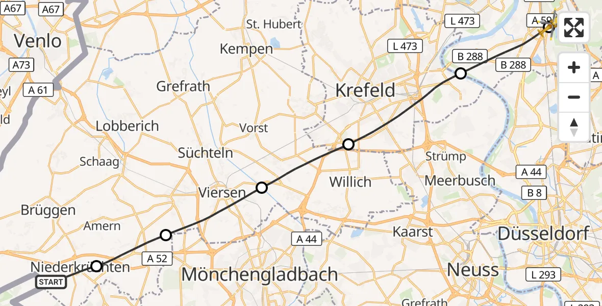 Flugroute Rettungshubschrauber Niederkrüchten - Duisburg Air Rescue Hubschrauberlandeplatz (Christoph 9), 26 September 2026, 14:44