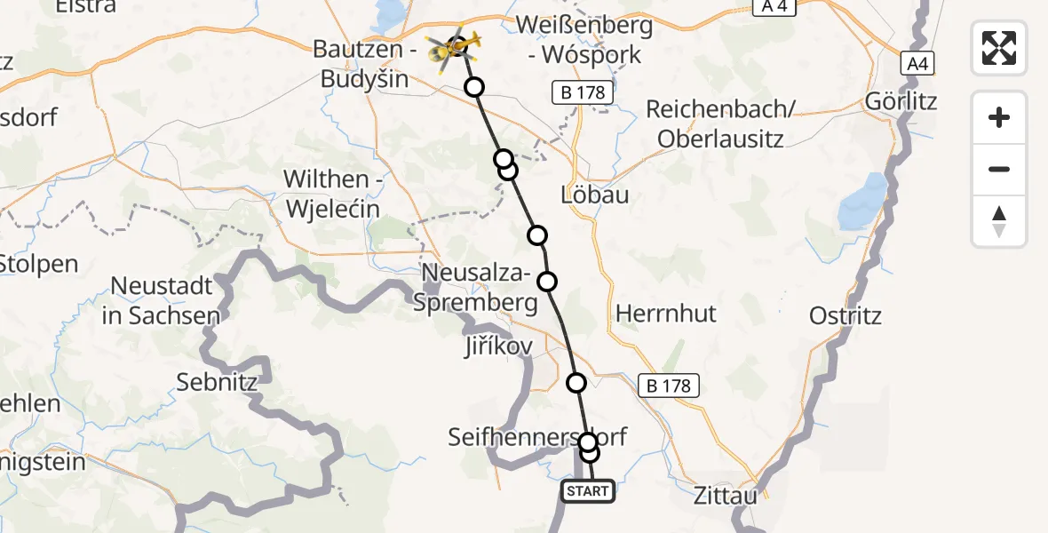 Flugroute Rettungshubschrauber Großschönau - Bautzen Flugplatz, 26 September 2026, 14:46